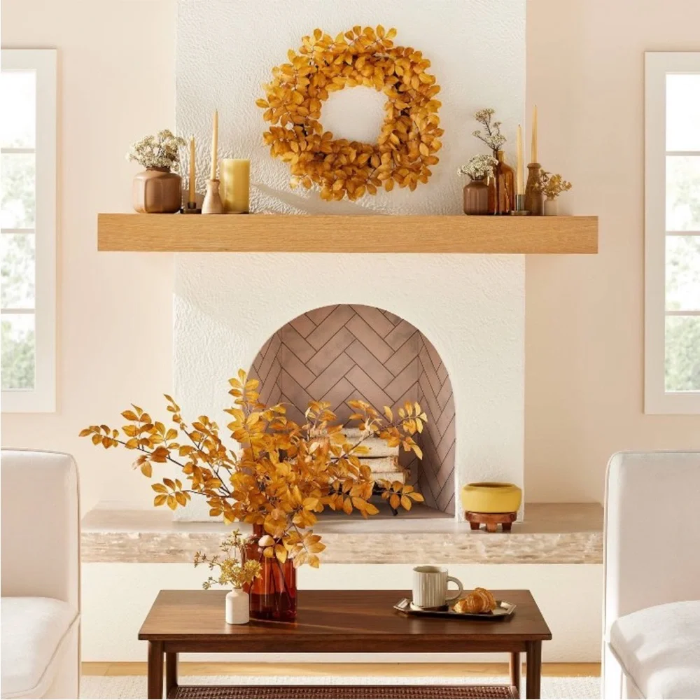 HEARTH & HAND NEW faux bleached sedum & thistle fall arrangement -9”